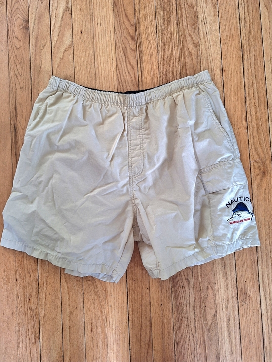 Nautica Other - Vintage 90's Nautica Light Khaki Cargo Swim Shorts with Embroidered Marlin Sz XL
